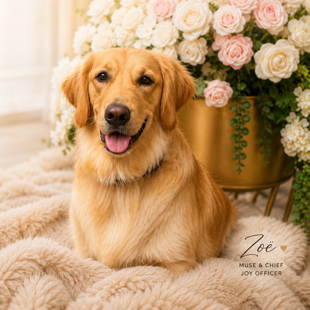 A golden retriever portrait in golden hour light